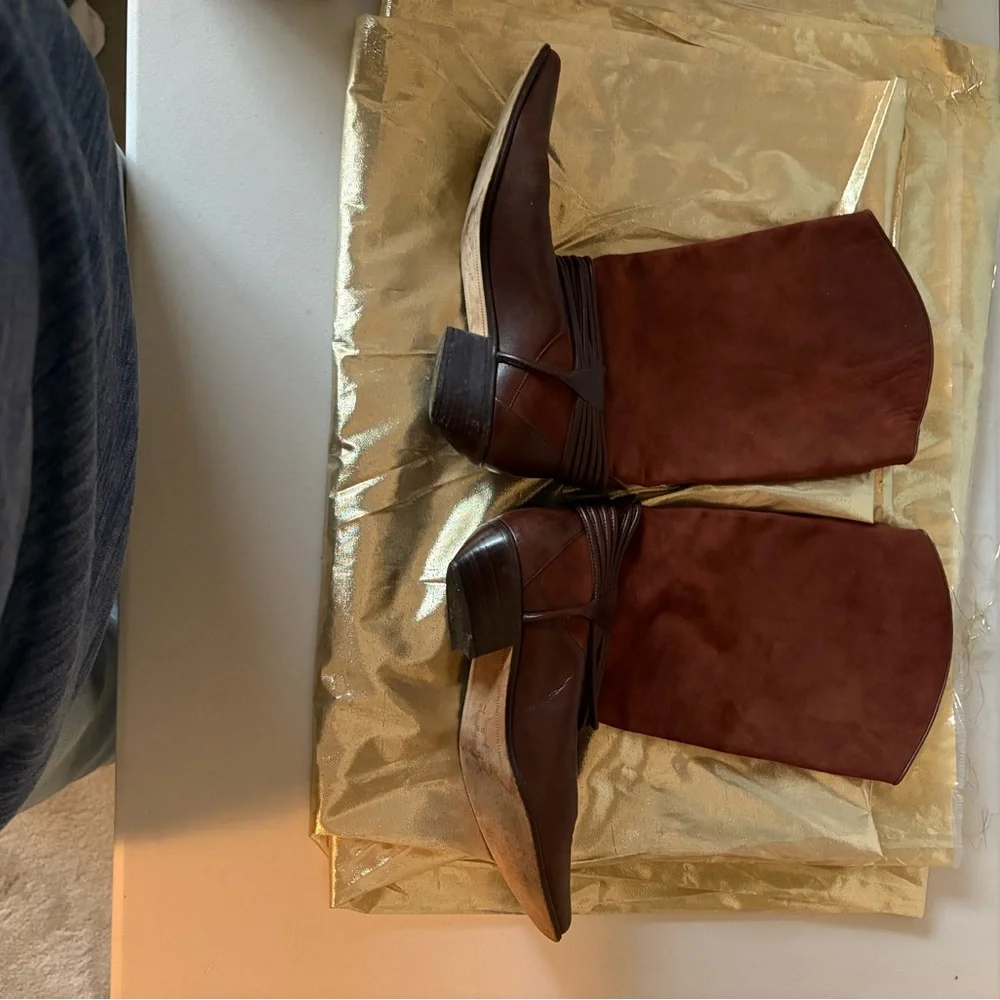 Via Spiga Italian Brown Leather & Suede Top Boots w/Silver Accents.  Size 7 1/2. - Picture 2 of 5